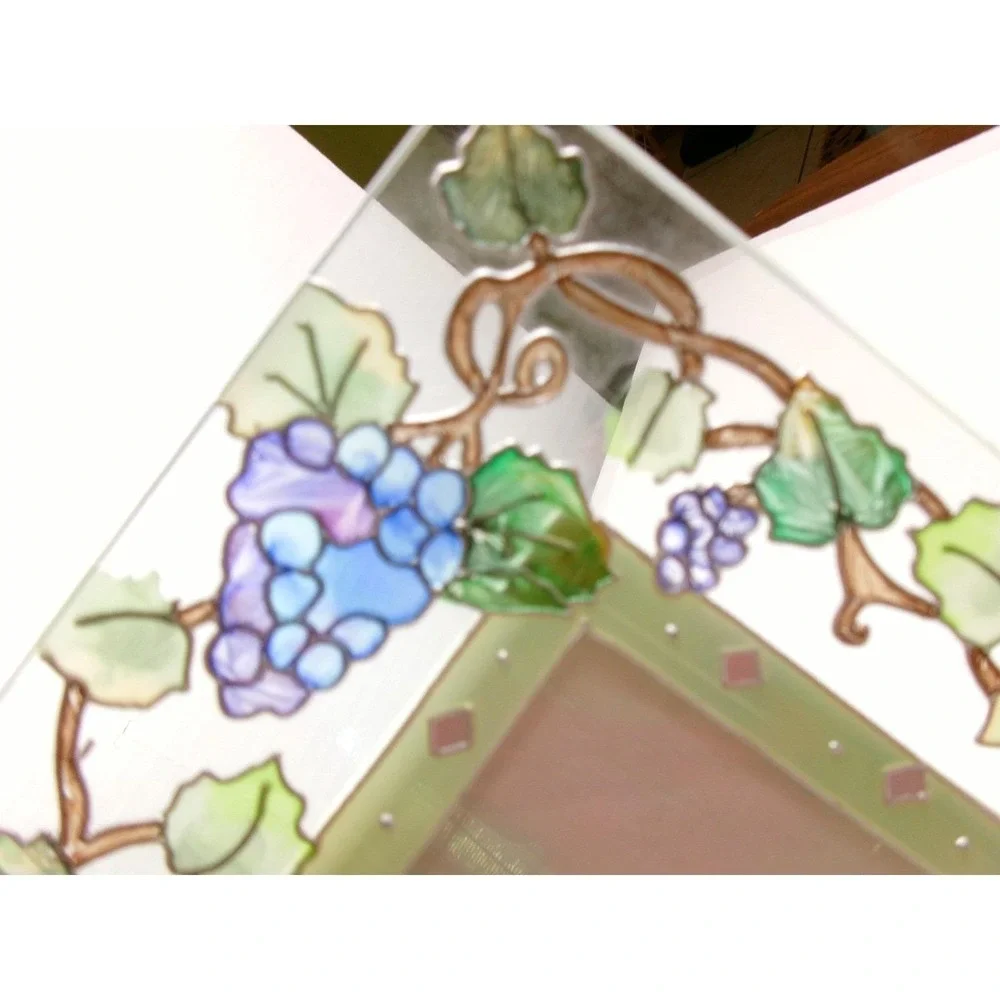 VTG 2003 Joan Baker Designs Glass Picture Frame 4x6 Purple Grapes Stained‎ Glass